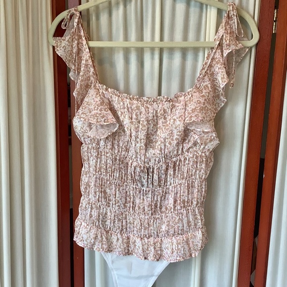 Lulu's Sweetest Frills Tie-Strap Smocked Bodysuit NWT Size Small - Picture 2 of 8